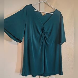 Diana Bell 2X Emerald Green Flare Short Sleeve W/ Twist